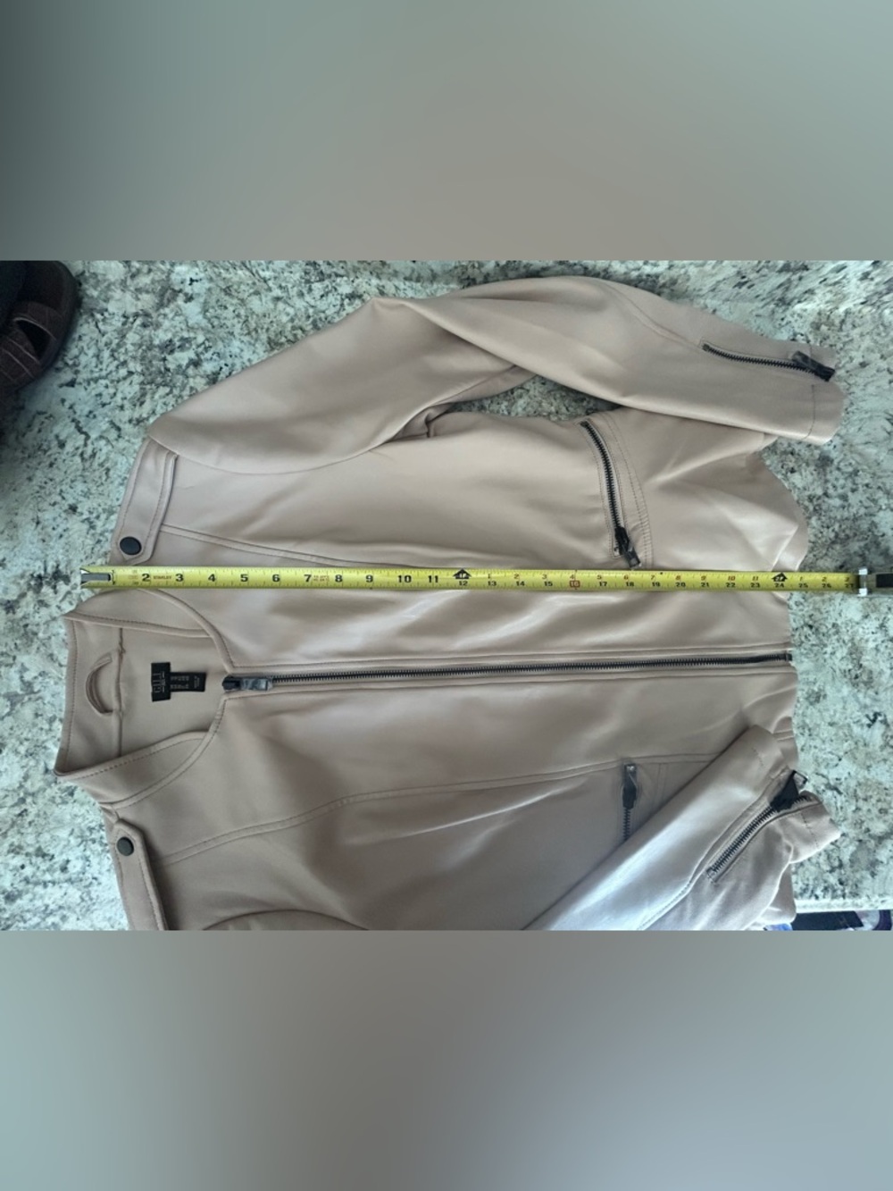NWOT G.I.L.I. Got It Love It Faux Leather Double Peplum Jacket Blush Beige Sz 12 - Picture 15 of 15